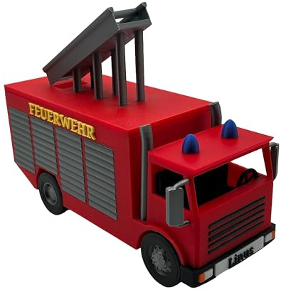 Spardose Feuerwehr für Kinder & Erwachsene – 3D Druck Feuerwehrauto aus PLA – Geschenk für Feuerwehrmann, Feuerwehrfrau, Jungen – Deko & Geldgeschenk mit Rutsche & beweglichen Rädern