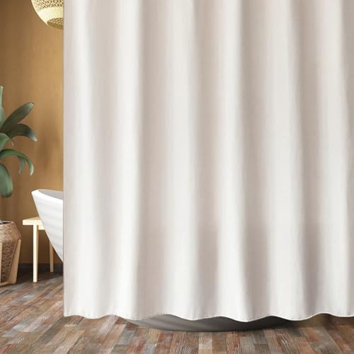 Cortina de Baño 100 x 265 cm Tejido Lavable Antimoho con Anillas Cortina de Ducha Extra Larga Personalizada, con Ojales Metálicos para Ducha a RAS de Suelo, Blanquecino