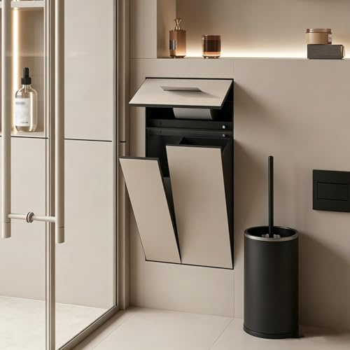 Niche de Toilette encastrée en Acier Inoxydable 304, Invisible et carrelable, avec Poubelle et Porte-Papier Toilette, Organisateur de Rangement Mural(C)
