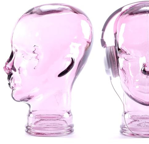 DESIGN DELIGHTS KOPFHÖRERSTÄNDER Mick | Glas, transparent/lila, 29 cm | Glaskopf, Deko Kopf