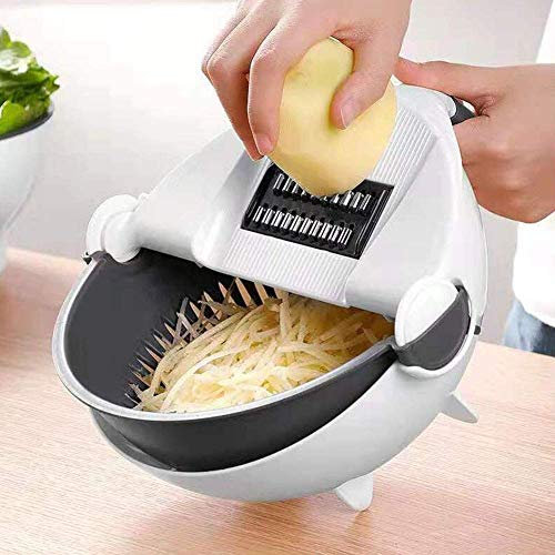 VOANZO Drain Basket Vegetable Cutter [9 in 1], Multi-Functional Vegetables Chopper Kitchen Veggie Fruit Shredder Grater Portable Slicer