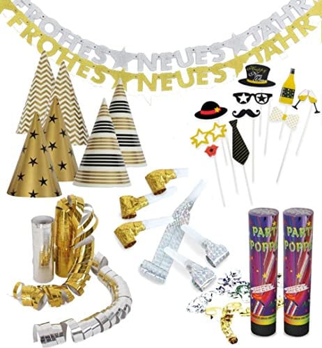 KarnevalsTeufel Party-Set für Silvester Dekoration & Accessoires in Gold & Silber Neujahr