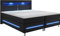 Mirjan24 Boxspringbett Amarante, Blauer LED-Beleuchtung, Matratzen-Topper und Bonellmatratze im Set Ehebett Bettgestell Bett Doppelbett Amerikanisches Continentalbett (Soft-KM 100, 180 x 200 cm)
