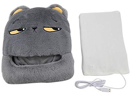 USB-Fußwärmer, modische Cartoon-Muster elektrische Heizung Pantoffel Schuh kalte Füße warme Seelen für Home Travel Office(Grau)