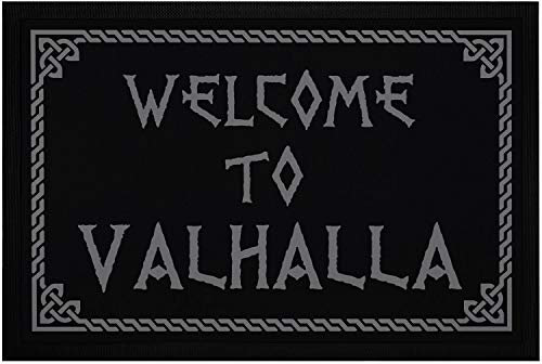 MoonWorks® Fußmatte mit Spruch Welcome to Valhalla Wikinger Viking Willkommen rutschfest & waschbar schwarz 60x40cm