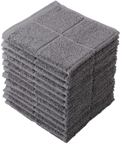 Glynniss Lot de 12 torchons de Cuisine très absorbants, 100% Coton, pour Laver la Vaisselle et Le Nettoyage (Gris)
