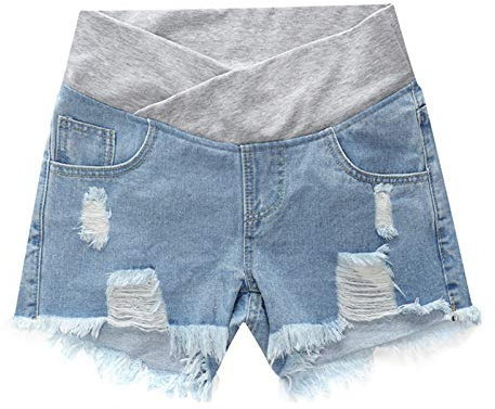 keephen Maternité Shorts Jeans - Femmes Enceintes Short en Jean Ajustable Taille Elastique Jeans Shorts