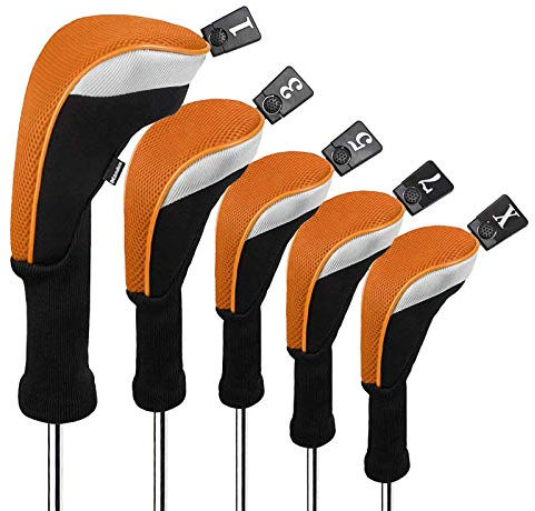 Andux Golf-Schlägerkopfhüllen für Holz mit langem Hals Packung mit 5 Unisex Orange