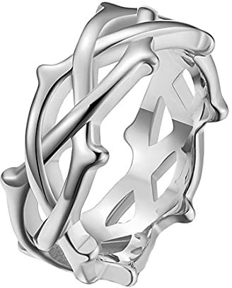 HIJONES Herren Einzigartig Schick Dornen Ranke Weberei Ring aus Edelstahl Mode Silber Schmuck Größe 68