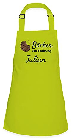 Wolimbo Kinder-Kochschürze - personalisierte Koch-Schürze mit Name - verstellbares Nackenband - individuelle Back-Schürze mit Wunsch Motiv/Name - hellgrün