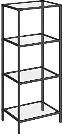VASAGLE Glasregal mit 4 Ebenen, Bücherregal, Präsentationsständer, gehärtetes Glas, einfache Montage, für Badezimmer, Wohnzimmer, Schlafzimmer, Büro, Schwarz LGT028B61