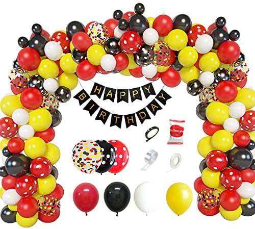 XiXiRan Maus Ballon Set - Maus Luftballons, Birthday Party Supplies mit Happy Birthday Banner und Polka Dot Ballons (schwarz+rot)