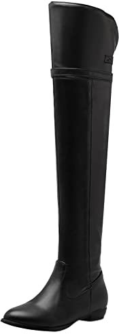 MJIASIAWA Donna Sopra Il Ginocchio Inverno Tacco Basso Appuntito Stivali Equitazione Classico Thigh Warm Snow Stivali Equitazione Zip Nero/Rl Numero 46 EU/48 Asiatico