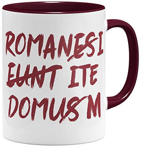 OM3® Romani ite Domum Tasse | Keramik Becher | 325ml | Beidseitig Bedruckt | Bordeaux
