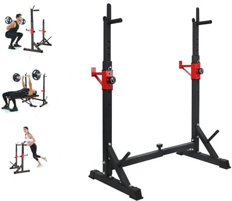 BESTHLS Adjustable Squat Rack Stand with Barbell Rack Weight Plate Holder, J Hooks,Dip Bar Station for bench Press Strength Training Max Load 550LBS Suitable for Gym and Home Fitness