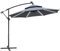Outsunny 3(m) Cantilever Banana Parasol Hanging Umbrella with Double Roof, LED Solar lights, Crank, 8 Sturdy Ribs and Cross Base for Outdoor, Garden, Patio, Grey
