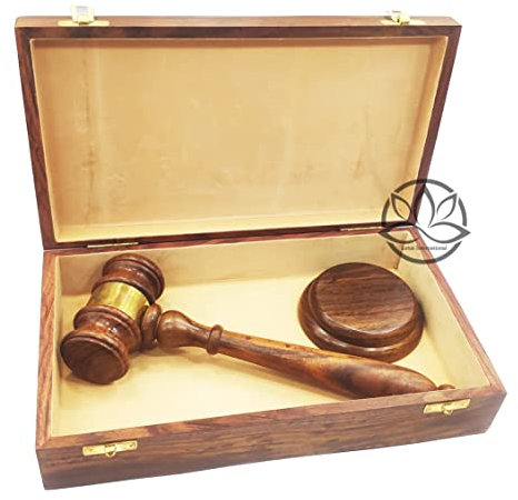 Juego de mazo de madera resistente Hnadcrafted de alta calidad con tira de latón y bloque de sonido, caja de regalo para abogados, jueces y subastas