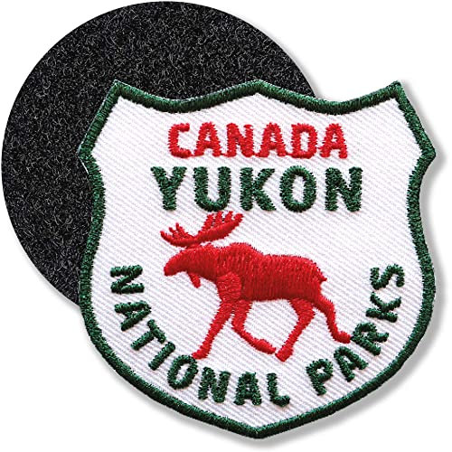 Klettpatch - Yukon Kanada/Klett-Patch gestickt 60 x 61 mm/Klett Patch Patches Abzeichen Applikation auf Kleidung Rucksack/Canada Elch Wildnis Outdoor Reiseführer/Club of Heroes