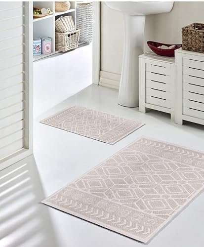 Pasha Home 2er und 1er Pack Badematte 2 Stück 50 x 80 cm Autumn Beige/Badteppich aus Baumwolle/weicher Badvorleger rutschfest waschbar/moderner Badvorleger für Badezimmer, Dusche oder Küche
