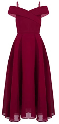 iiniim Robe Cérémonie Soirée Cocktail Enfant Fille Robe Épaules Denudee sans Manches Demoiselles d'honneur Princesse Robes Mousseline De Soie 4-16 Ans