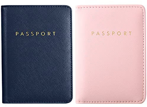 Frienda 2 Stück Brautpasshüllen Halter Reisebrieftasche Reisepasshülle Blau und Rosa Klassisch