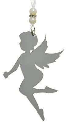 Kaemingk Christbaumschmuck Engel Kunststoff 12cm Fee Feenwald Märchen gespiegelt Silber