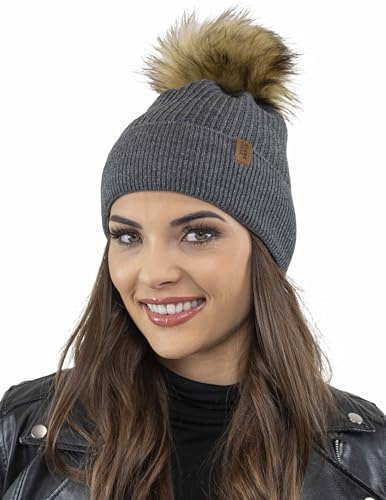 VIVISENCE Damen Bommelmütze Winter Wintermütze Bommel Herbst Warmem 7042