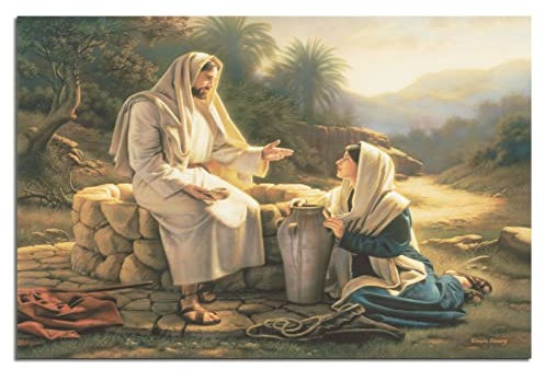 RONGCHENG Poster Jesus Talking with The Samaritan Woman Christ God Religion, Leinwandkunst, Wanddekoration, Bild, Poster, Druck, Gemälde, Geschenk, Poster