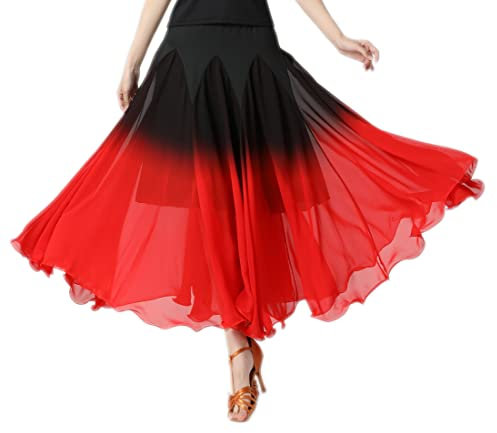 CISMARK Eleganter Ballsaal-Rock, Walzer, Tanzparty, Langer Schaukel, Netzstoff, Rock, schwarz/rot