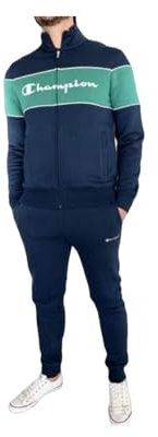 Champion Herren Legacy Sweatsuits-Block-Logo Powerblend Fleece Trainingsanzug, Blau Marino/Verde, M
