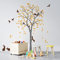 Großer Baum Wandaufkleber mit Vögeln, Eichhörnchen und Kaninchen Hasen Kinderzimmer Wanddekoration 095 (Grau, Goldgelb, Braun)