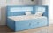 MKS MEBLE Kinderbett mit Led, Boxspringbett 90x200 mit Led, Einzelbett mit Bettkasten und Topper, Kinderbett mit Matratze und Stauraum - Gold 3 Junior - Blau - Rechts