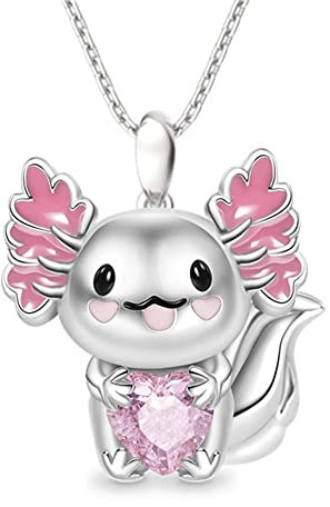 Gionatan Shop Halskette Anime Axolotl Figur Anhänger Halskette mit Strass glänzenden Zirkon Frauen Jungen und Mädchen Hip Hop Punk Trap Geschenk Silberfarbe und Edelstahlkette