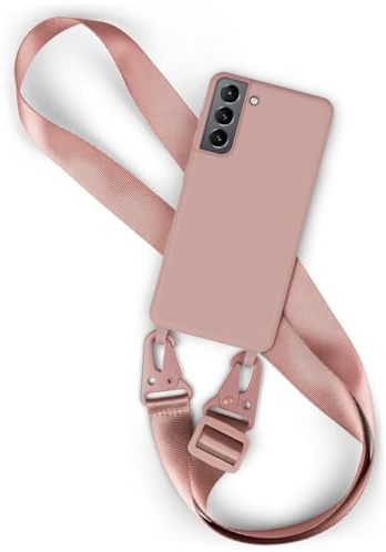 moex Hover Cover für Samsung Galaxy S21 Handyhülle zum Umhängen mit Band, Hülle mit Handykette abnehmbar, Handyband & Karabiner Lanyard Soft Case mit Verstellbarer Kette, Rosa