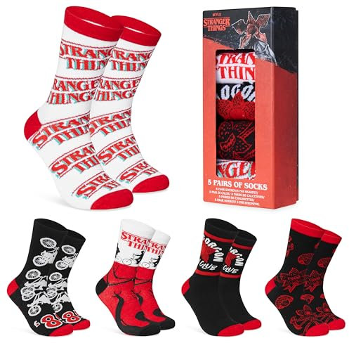 Stranger Things Lustige Socken für Männer & Teenager 5er Pack - Gr. 40-45, Bunte Baumwollsocken mit Spaßmotiven