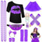 80er Jahre Outfit Damen Set, T-Shirt, Tutu, Gürteltasche, Stirnband, Ohrring, Halskette, Netzhandschuhe, 80er Jahre Kleidung Kostüm Neon Accessoires Thema Party Karneval Clothes-80SMouth-Purple-2XL