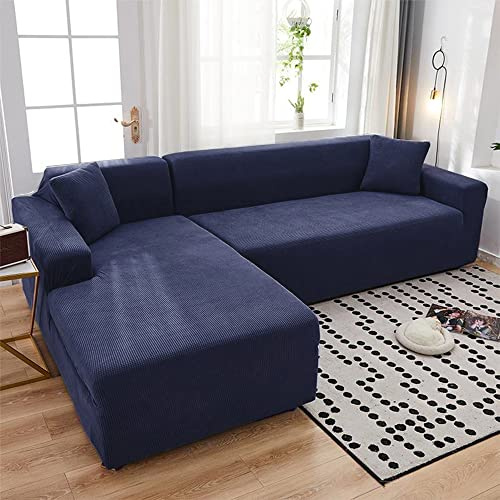 OKJK Sofa überzug ecksofa wasserdichter Stretch sofabezug aus weichem bequemem Stoff All-Inclusive verschleißfest, Vier Jahreszeiten universell für Wohnzimmer Sofa,Navy Blue,3-seat 190-230cm