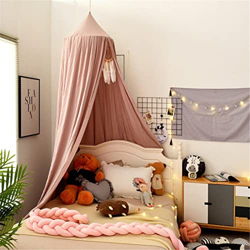Surwin Bed Canopy for Girls Boys Kids Single Double, Solid Color Round Dome Bed Canopy Mosquito Net Protection Canopy Play Tent Bedroom Nursery Decoration Hanging Curtain Net (Dark Pink)