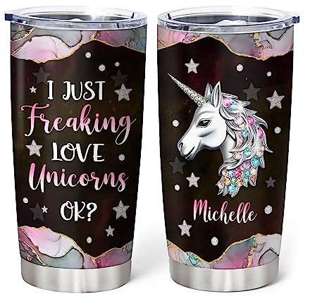 Hyturtle Personalized Unicorn Tumbler Unicorn Jewelry Drawing Style Stainless Steel Insulated Tumblers Coffee Travel Mug Cup 20oz 30oz Stuff Birthday Christmas Cup Gifts For Women Unicorn Lovers