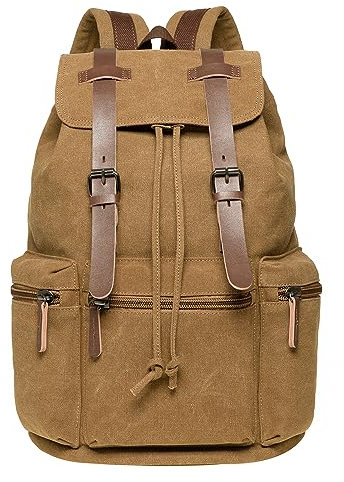 KAUKKO Canvas Rucksack Damen Herren für Arbeit, Ausflüge, Uni, 30 * 17 * 42 cm, 21 L, 0.89 KG (Khaki JNL-FP704-01)