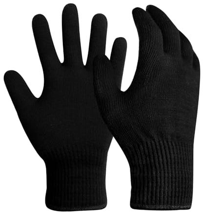 Evridwear Warme Handschuhe für Herren und Damen, Merinowolle, String, Strickfutter, 4 Größen und Farben, Schwarz, Small
