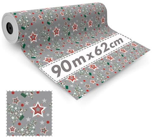 1 x Rolle Geschenkpapier Weihnachten Kiefer grau 62 cm x 90 m – Geschenkpapier für Weihnachten, Recycling