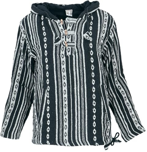 GURU SHOP Goa Kapuzenshirt, Baja Hoodie, Boho Style Kapuzenpullover - Schwarz/weiß, Herren, Baumwolle, Size:XL