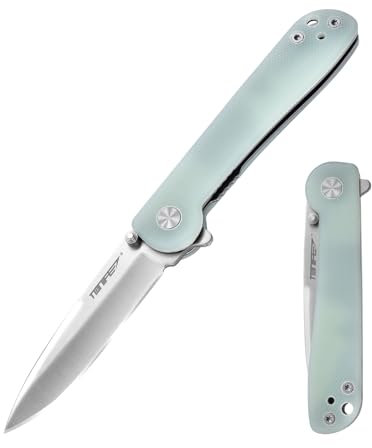 TONIFE Rising Star Couteau Pliant d'extérieur Avec Clip de Poche, Lame 8Cr14MoV et Manche G10 pour Petit Couteau de Camping (Cyan Transparent + Satin)