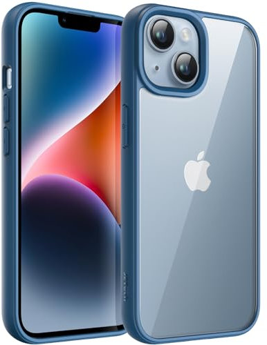 JETech Hülle für iPhone 14 Plus 6,7 Zoll, Stoßfestes Handy Stoßfänger Schutzhülle, Solid Farbe Matt TPU Rahmen, Anti-Kratzer Transparent Rückseite (Blau)