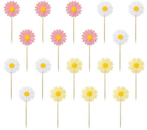 Neikafan 18 Pieces Daisy Cupcake Decorations Daisy Flower Cake Toppers for Girls Kids 1st Birthday Baby Shower Wedding Cake Topper Decoration Party Accessories Daisy Cake Topper Decor