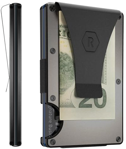 The Ridge Men's Minimalist Slim Wallet - RFID Blocking Front Pocket, Credit Card Holder - Aluminum Metal, Small Men's Wallet, Gunmetal, Money Clip