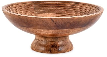 NIRMAN Bol à fruits rond en bois de manguier pour fruits, desserts, desserts, collations (30,5 x 30,5 x 12,7 cm)