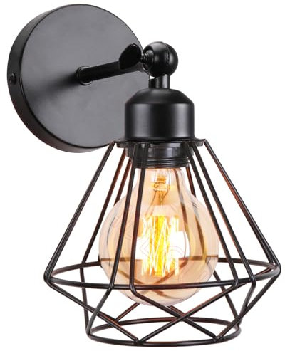 iDEGU Applique Murale Intérieure Design Cage en Métal 16CM Lampe Murale Industrielle Ajustable Plafonnier Luminaire Murale E27 Applique Vintage pour Chambre Couloir Salon Cuisine (Style-C, Noir)