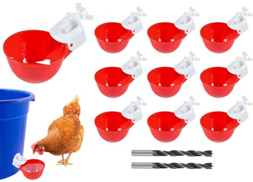Kellegour 10 PCS Hühnertränke Hühnerwasserspender,Geflügeltränke-Set,Automatische Geflügeltränke Set,DIY Hühnerwasserbecher,Automatischer Hühnertrinker mit 2 Bohrer,für Huhn,Ente,Gans,Pute,Taube(Rot)